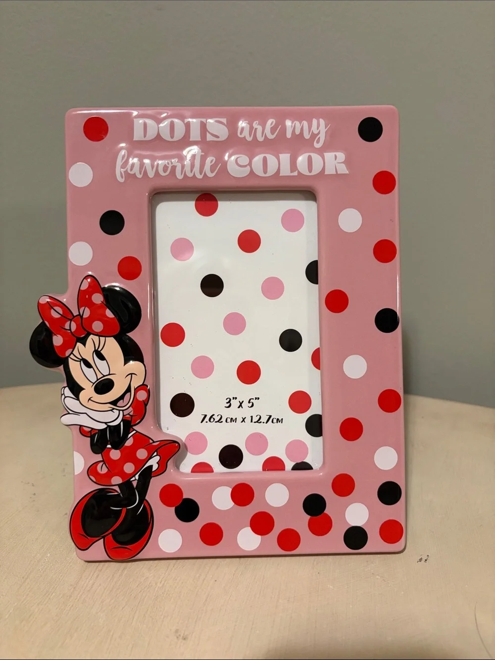 Disney Minnie Mouse Pink, Red, Black Polka Dot Ceramic Picture Frame NWT